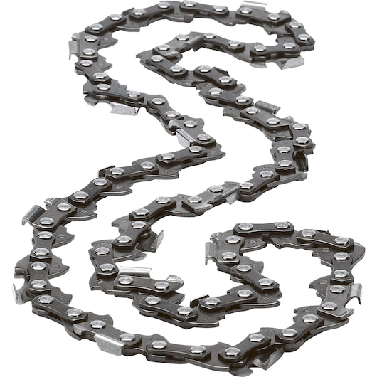 BLACKDECKER chainsaw replacement chain A6296, steel construction, coiled, photographed on white background.