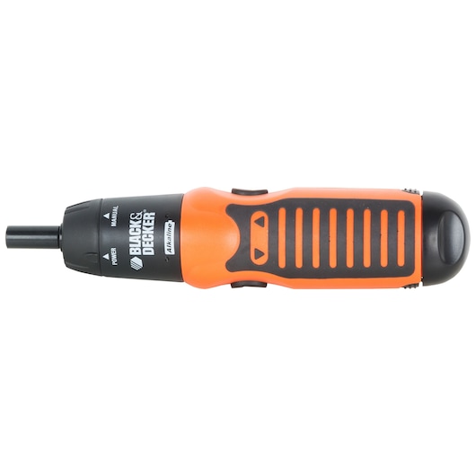 A BLACK+DECKER branded orange and black electric screwdriver with a compact design and ergonomic grip.