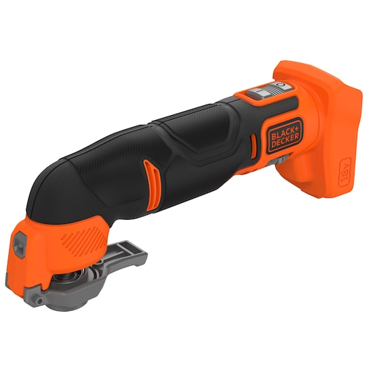 BLACKDECKER BDCOS18N cordless oscillating tool, orange and black, side angle, white background