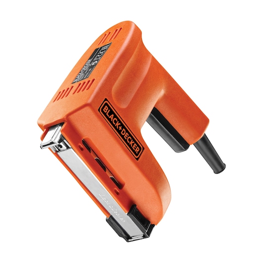 An orange BLACK+DECKER electric staple gun, model KX418E, shown on a white background.