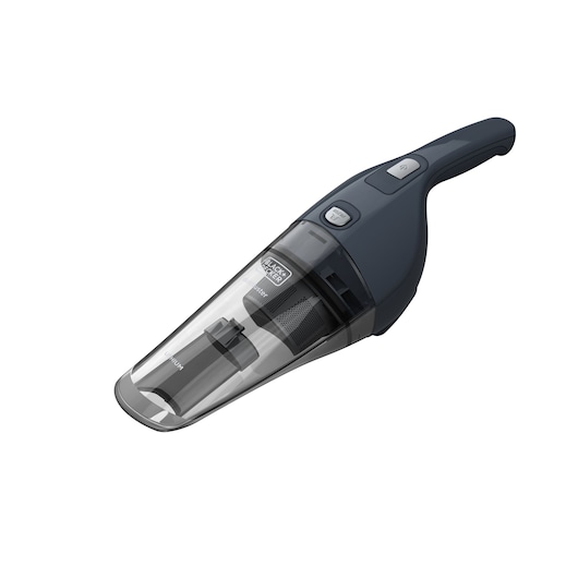 A BLACK+DECKER handheld cordless vacuum cleaner with a transparent dust container, shown against a white background.