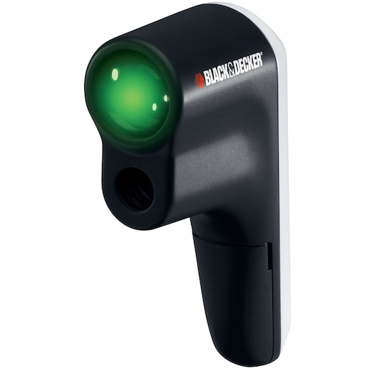 BLACK+DECKER TLD100 handheld thermal leak detector with green indicator, product front angle.