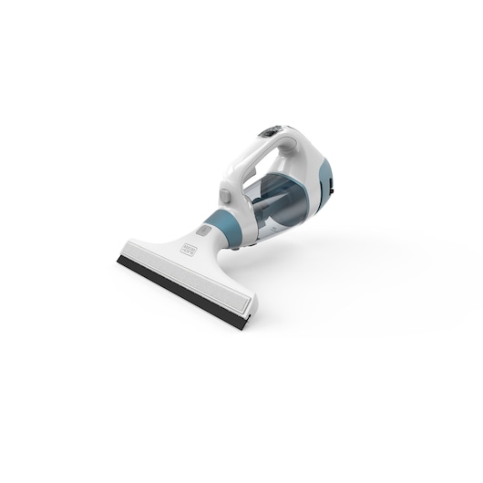 BLACKDECKER WW100 window vacuum cleaner, white and blue, side angle on white background